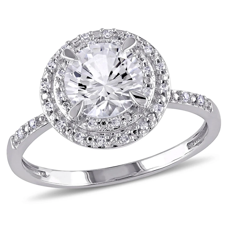 Miabella 1.63 Carat T.G.W. Created White Sapphire and Diamond-Accent 10 K White Gold Halo Ring