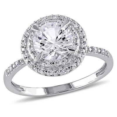 Miabella 1.63 Carat T.G.W. Created White Sapphire and Diamond-Accent 10 K White Gold Halo Ring