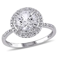Miabella 1.63 Carat T.G.W. Created White Sapphire and Diamond-Accent 10 K White Gold Halo Ring