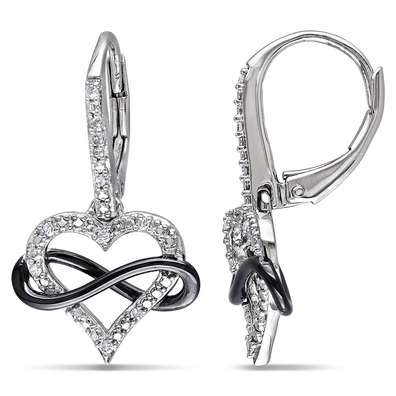 Boucles d'oreille de forme cœur et infini Miabella avec diamants 0,10 CT poids total en argent double ton