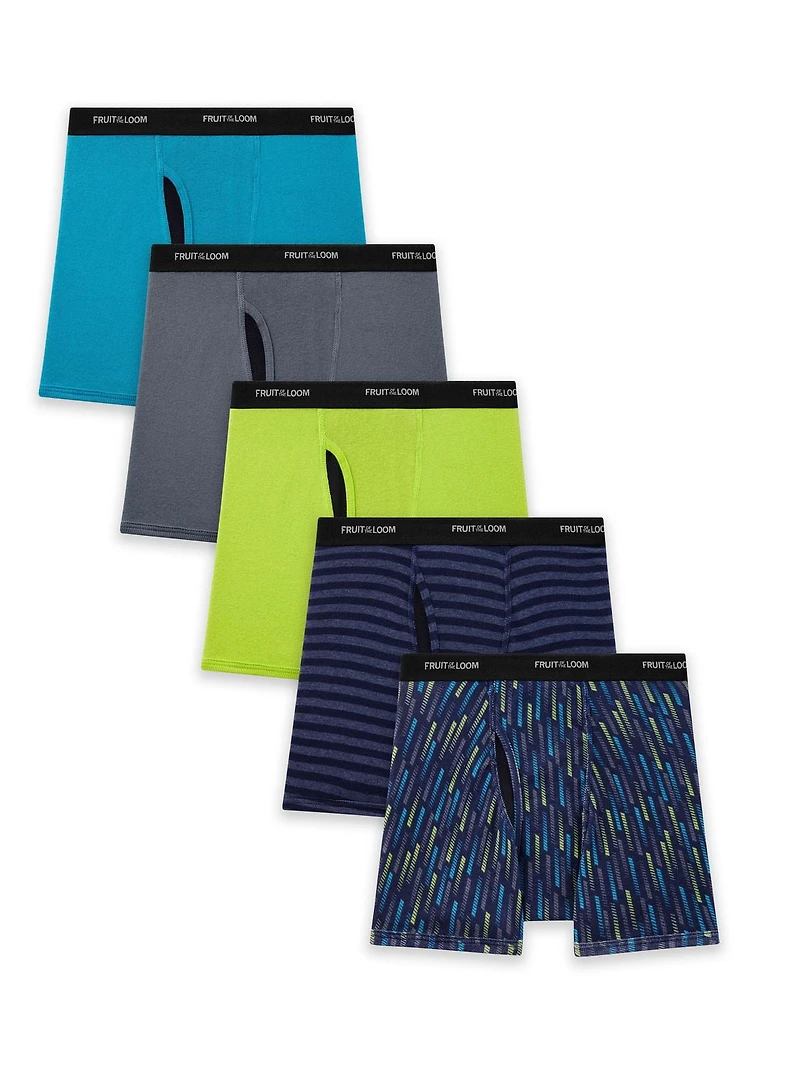 Caleçons boxeurs Fruit of the Loom imprimés/unis/rayés pour garçons, paq. de 5 Tailles P-TG
