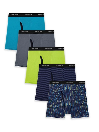 Caleçons boxeurs Fruit of the Loom imprimés/unis/rayés pour garçons, paq. de 5 Tailles P-TG