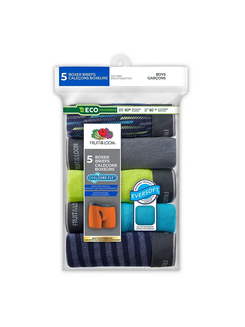 Caleçons boxeurs Fruit of the Loom imprimés/unis/rayés pour garçons, paq. de 5 Tailles P-TG