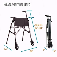 Stander Wonder Walker Plus, déambulateur pliable léger pour personnes âgées, déambulateur de voyage pliable EZ Fold-N-Go avec roues, patins et panier, déambulateur standard compact