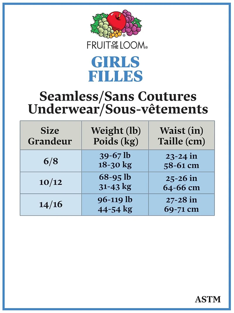 Bikinis sans couture Fruit of the Loom pour filles, paquet de 6