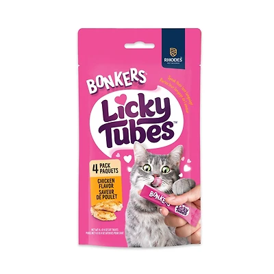 BONKERS™ Licky Tubes™, gâteries crémeuses pour chat à saveur de poulet, 4 tubes Emballage de 4 gâteries à saveur de poulet