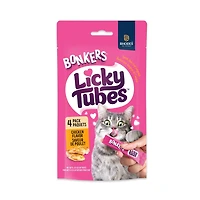BONKERS Licky Tubes, Chicken Flavor, Wet Lickable Tube Cat Snacks, Treats for Cats, 4 Piece Pouch, Licky Tubes Wet Cat Treats Chicken Recipe 4 Pack