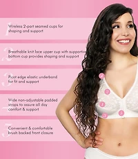 Exquisite Form #9600565 FULLY Full-Coverage Posture Bra, Wire-Free, Front Closure, Lace, Sizes 38B-46DD