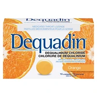Dequadin Medicated Throat Lozenges - Orange | Provides Antibacterial & Antifungal Relief From Sore Throat & Mouth Sores, 16 Lozenges