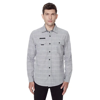 Dark Black Men's Long-Sleeve  Button-Down Shirt
