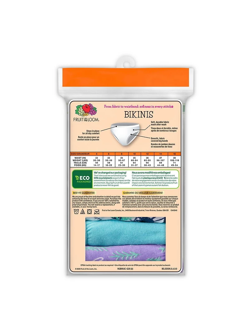 Fruit of the Loom Girls 100% Ringspun Cotton Bikinis, 9-Pack, Sizes 6 to 16