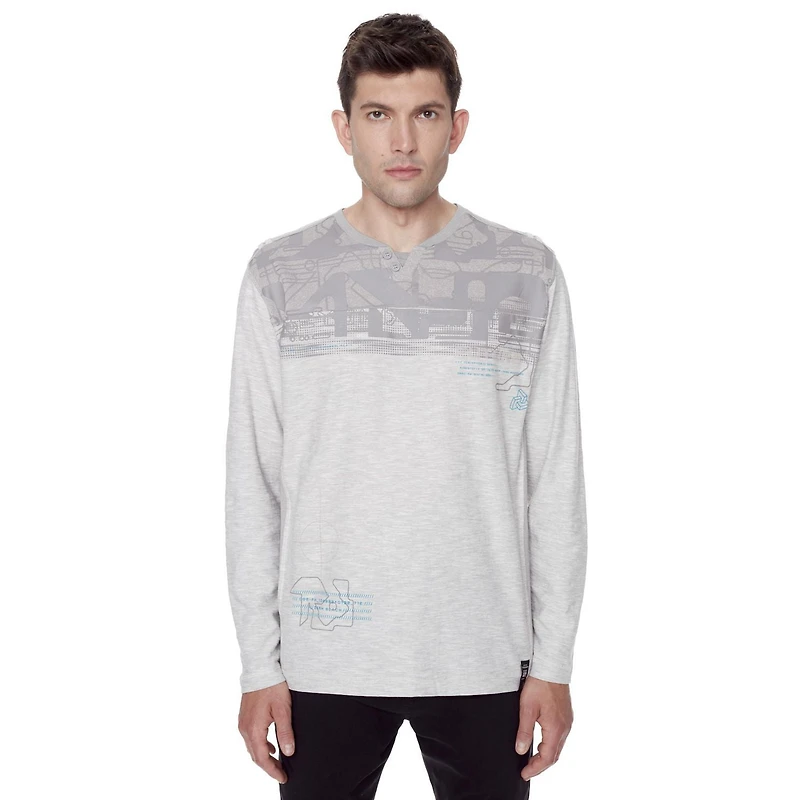 Dark Black Men's Long-Sleeve Graphic Henley T-Shirt