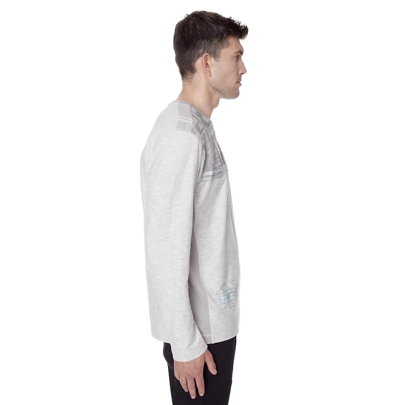 Dark Black Men's Long-Sleeve Graphic Henley T-Shirt