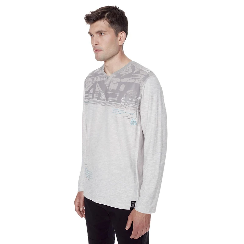 Dark Black Men's Long-Sleeve Graphic Henley T-Shirt