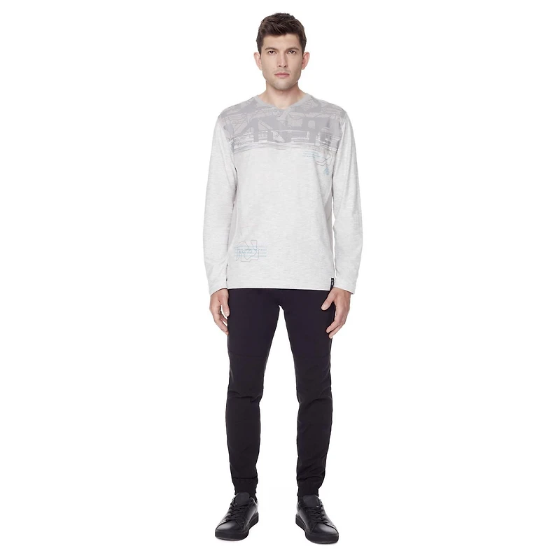 Dark Black Men's Long-Sleeve Graphic Henley T-Shirt