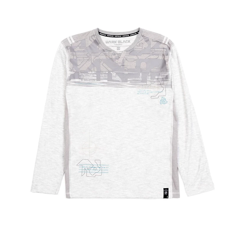 Dark Black Men's Long-Sleeve Graphic Henley T-Shirt