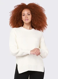 L/S Crew neck, side slit, ribbed knit sweater