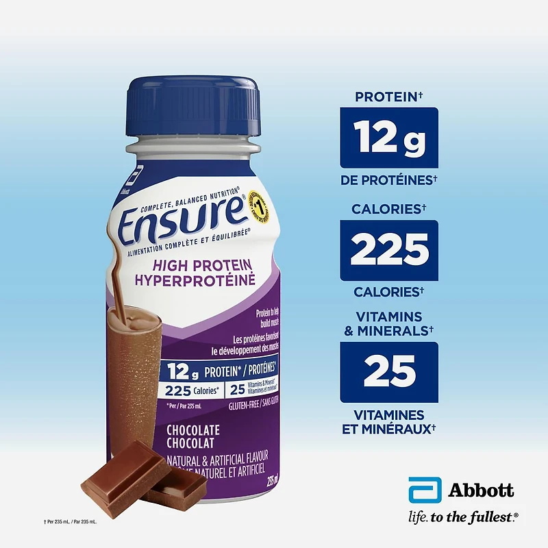 Ensure High Protein 12 g, Meal Replacement Shakes, Protein Shakes With Protein To Help Build Muscle, Chocolate, 6 x 235-mL Bottles, Ensure High Protein 12 g