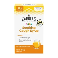 Zarbee's Baby Soothing Cough Syrup, Sore Throat Relief, Naturally Sourced Honey, Dye-Free, Peach & Honey Flavour