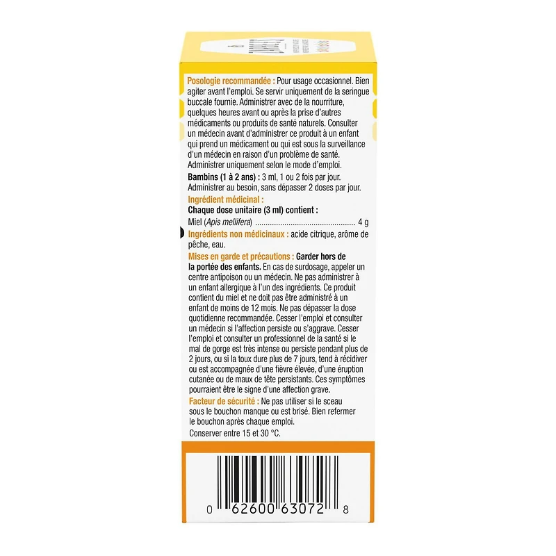 Zarbee's Baby Soothing Cough Syrup, Sore Throat Relief, Naturally Sourced Honey, Dye-Free, Peach & Honey Flavour