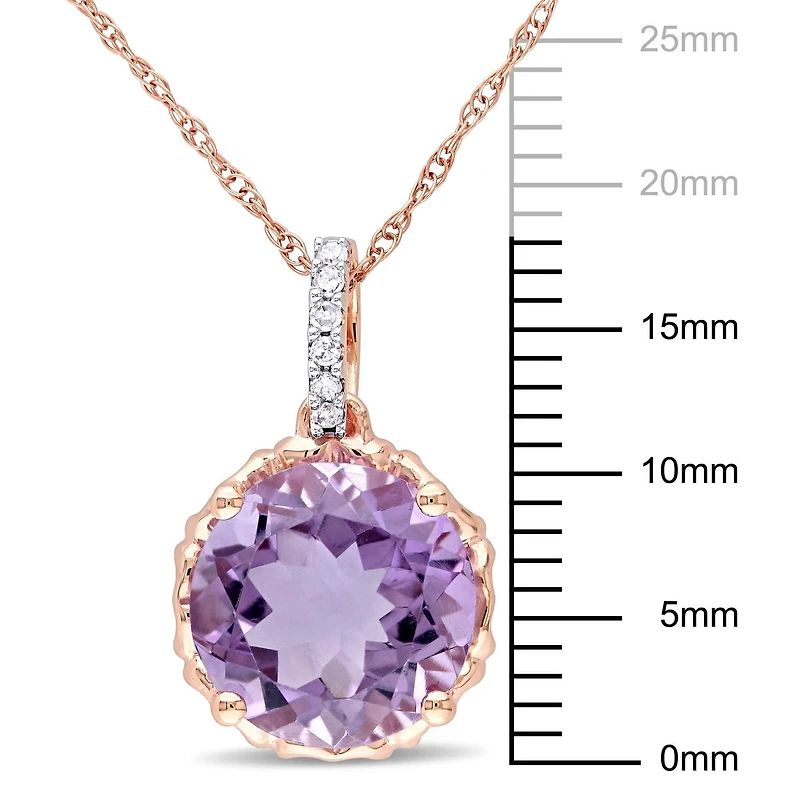 Tangelo 3 Carat T.G.W. Amethyst and Diamond-Accent 10 K Rose Gold Pendant, 17"