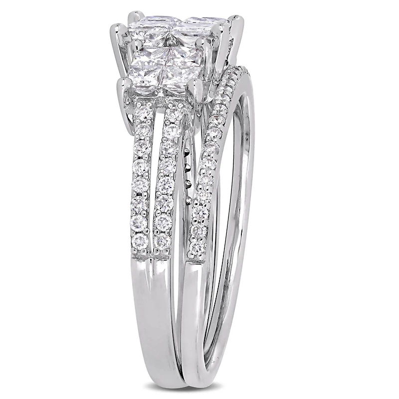 Ensemble de mariage à trois quads Miabella avec diamants 1-1/3 CT poids total en or blanc 14K