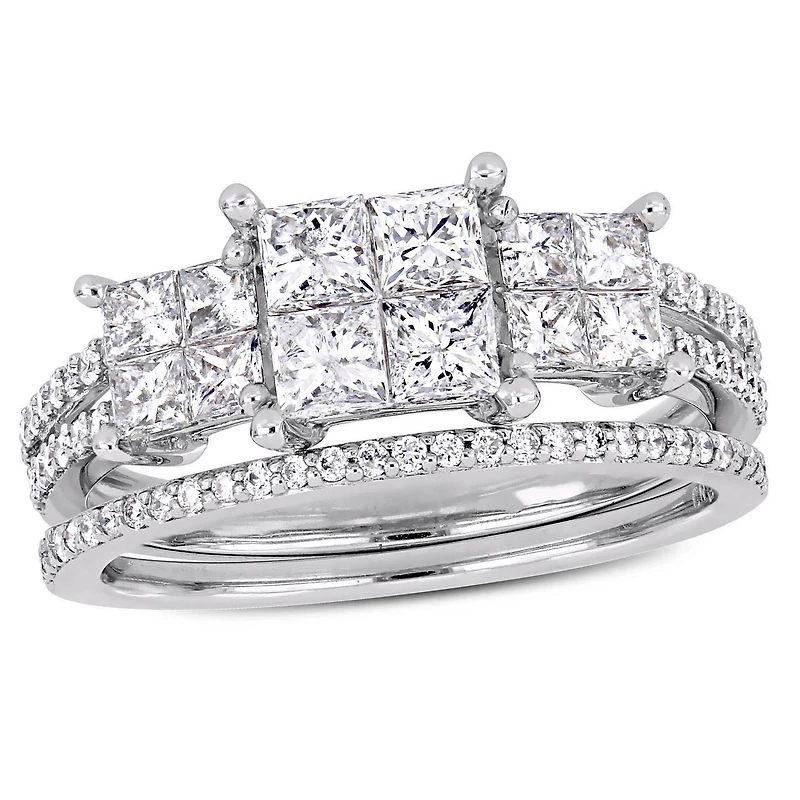 Ensemble de mariage à trois quads Miabella avec diamants 1-1/3 CT poids total en or blanc 14K