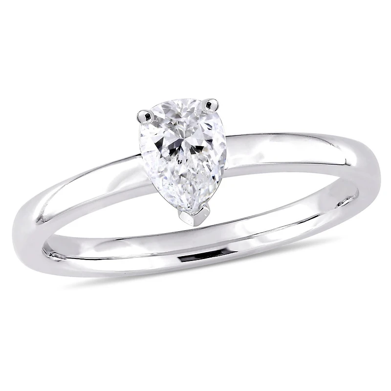 Bague de fiançailles solitaire Miabella avec diamant de coupe poire 1/2 CT poids total, en or blanc 14K