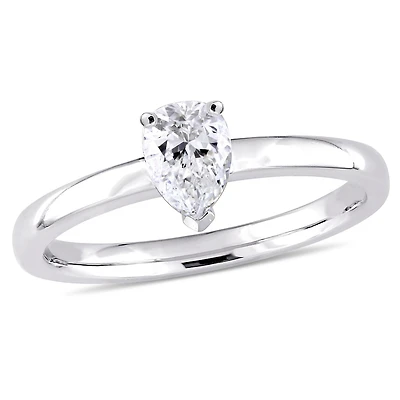 Bague de fiançailles solitaire Miabella avec diamant de coupe poire 1/2 CT poids total, en or blanc 14K