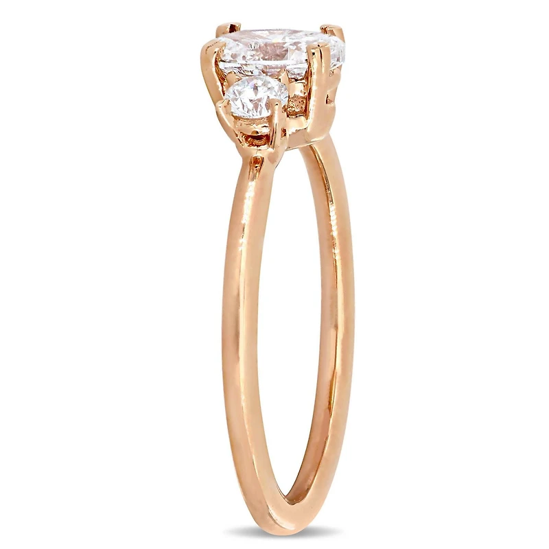 Bague de fiançailles à 3 pierres Miabella avec diamant de coupe ovale 1 CT poids total en or rosé 14K