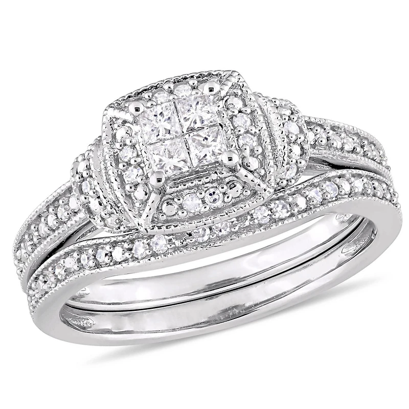 Ensemble de mariage de style quad Miabella avec diamants 1/3 CT poids total en or blanc 10K
