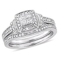 Ensemble de mariage de style quad Miabella avec diamants 1/3 CT poids total en or blanc 10K