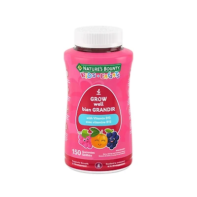 NATURE'S BOUNTY Bien grandir ENFANTS avec vitamine B12, 1 g de sucre par gélifié, pour carences en vitamine B12, métabolisme énergétique et nutriments, immunité, croissance et développement 150 paquet 150 pc