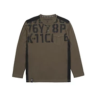 Dark Black Men's Long-Sleeve Graphic Henley T-Shirt