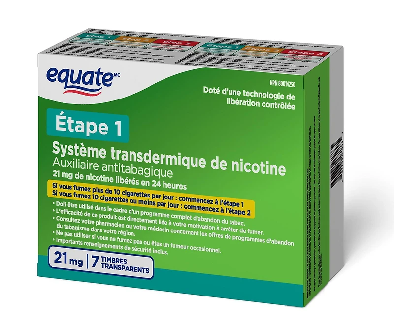 Timbre transdermique de nicotine, 21 mg Auxiliaire antitabagique