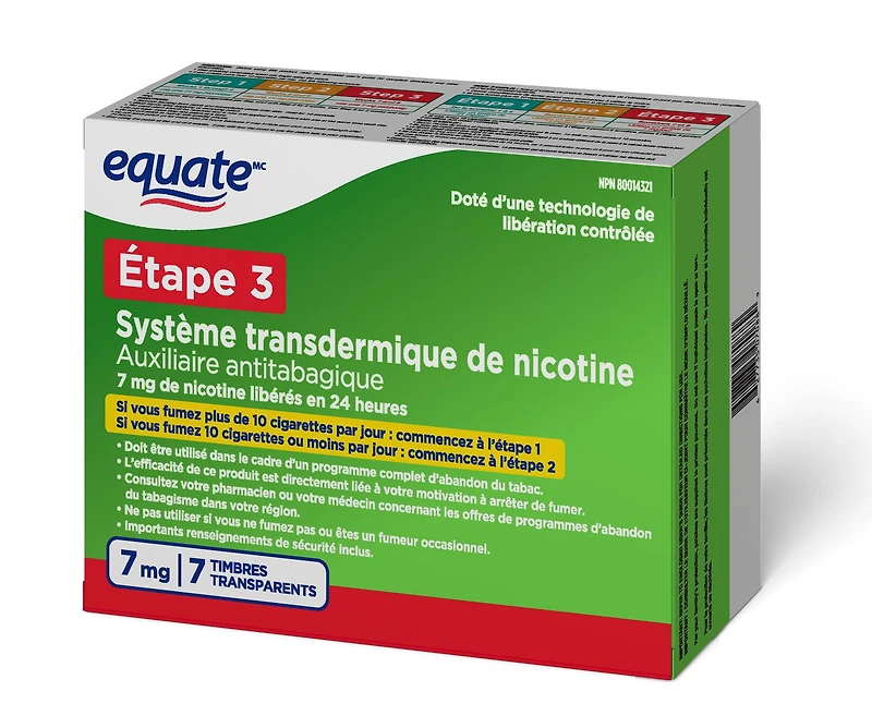 Timbre transdermique de nicotine, 7 mg Auxiliaire antitabagique