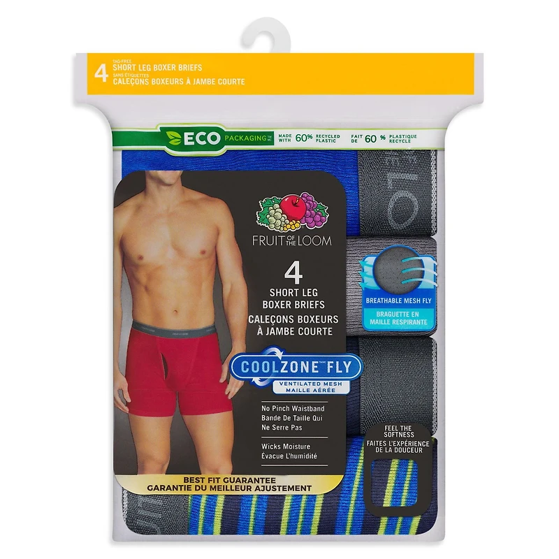 Fruit of the Loom Men's CoolZone Fly Print/Solid Short Leg Boxer Brief, 4-pack, Sizes: S - XL