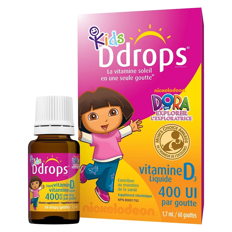 Supplément vitaminique de vitamine liquide D3 de Ddropsᴹᴰ pour enfants, 400 UI 1,7 ml, 60 gouttes