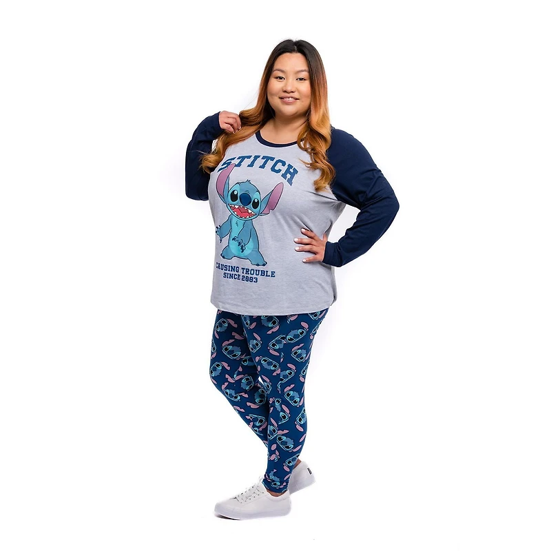 <br>Ladies Plus Disney Lilo & Stitch Causing Trouble - Haut raglan à manches longues