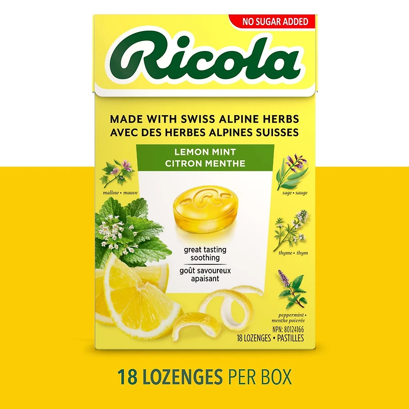 Ricola Box Lemon Mint, No Sugar Added Naturally Refreshing Throat Relief