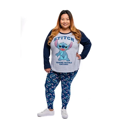 Ladies Plus Disney Lilo & Stitch Causing Trouble Long Sleeve Raglan Top