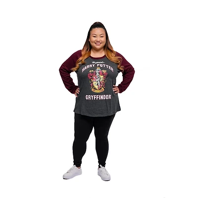 Ladies Plus Harry Potter Gryffindor Crest Raglan Long Sleeve Top