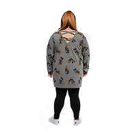 Ladies Plus Disney Retro Mickey All Over Print Long Sleeve PopOver with Criss Cross Back