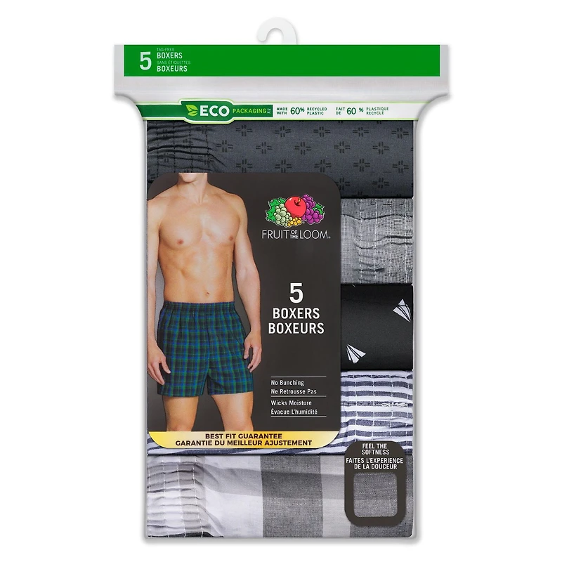 Fruit of the Loom Men's Prints & Stripes Boxer Shorts, 5-Pack
