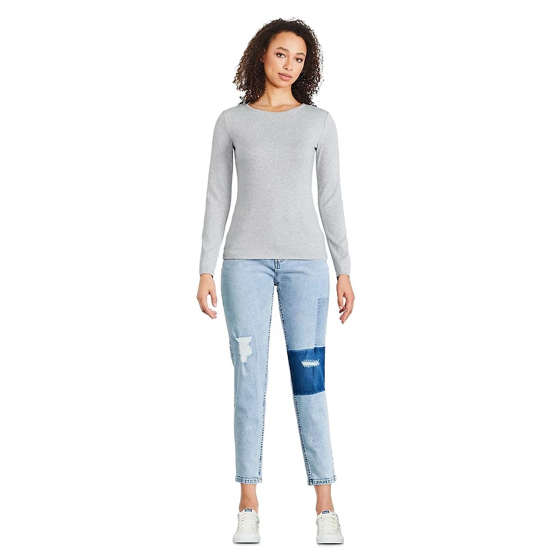 T-shirt ajusté en tricot côtelé avec manches longues George pour femmes