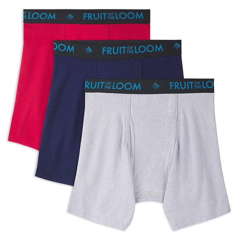 Fruit of the Loom Men's Breathable Cotton Micro-Mesh Boxer Brief, 3-pack