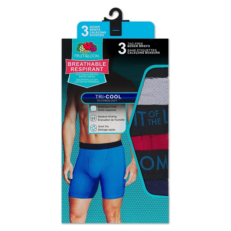 Fruit of the Loom Men's Breathable Cotton Micro-Mesh Boxer Brief, 3-pack