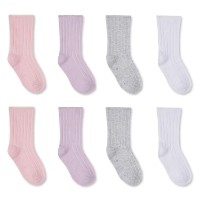 Lot de 8 paires de mi-chaussettes côtelées antidérapantes George pour bébés • 0-12 mois, Pointures 0-3   <br>• 12-24 mois, Pointures 2-5<br>• 24-36 mois, Pointures 5-8