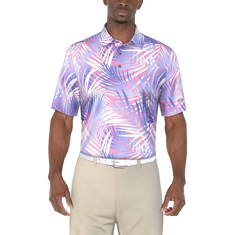 PGA TOUR Course Essentials Polo à manches courtes imprimé feuilles de palmier pour hommes