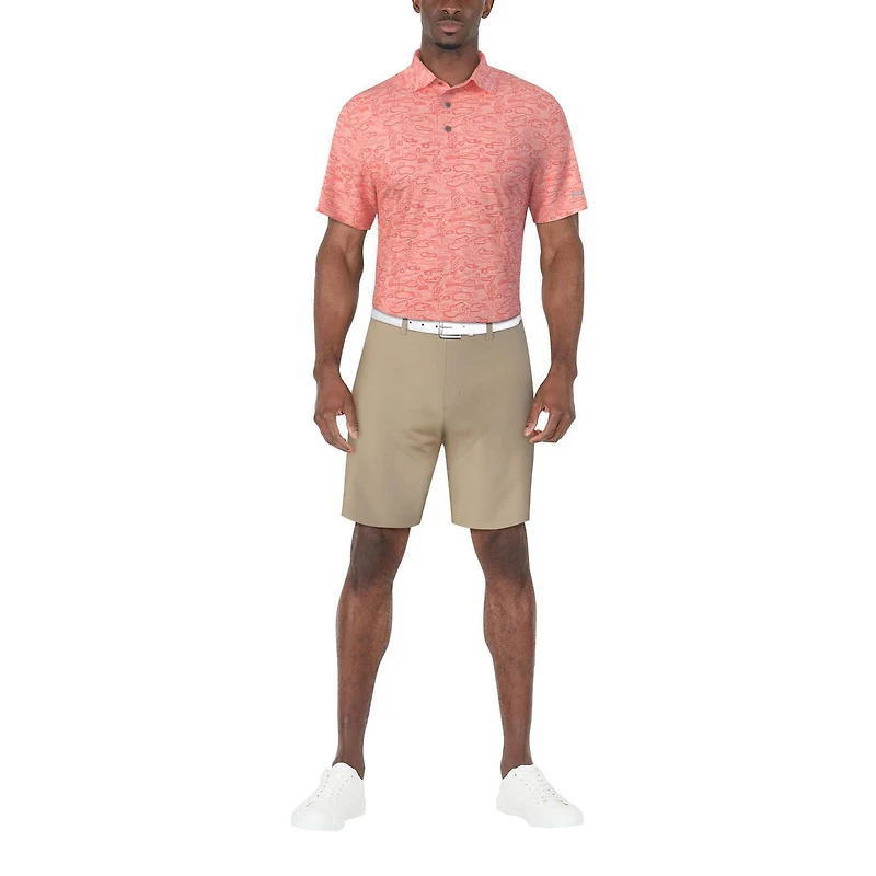 PGA TOUR Course Essentials Men's Linear Conversational Print Short Sleeve Polo Shirt